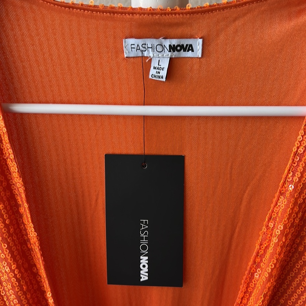 Fashion Nova Sparkly Orange Romper - Picture 4 of 8